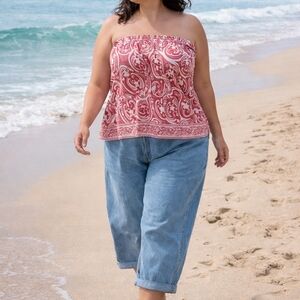 Strapless Paisley Crop Top in Dusty Rose